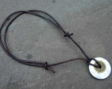 Load image into Gallery viewer, Leather Necklace With Chinese Coin And Howlite Donut
