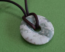 Load image into Gallery viewer, Leather Necklace With Peace Jade Donut
