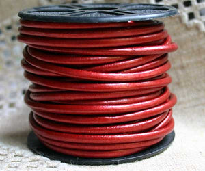 Leather Cord Metallic Moroccan Red Round 1mm 1.5mm 2mm 3mm - 1 meter