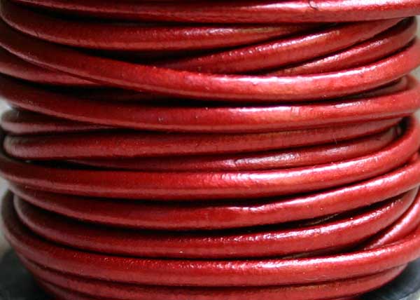 Leather Cord Metallic Moroccan Red Round 1mm 1.5mm 2mm 3mm - 1 meter
