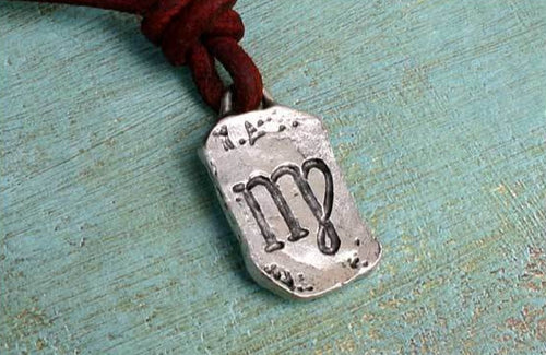 Ancient Virgo Zodiac Sign Leather Necklace Astrology Gift - sunnybeachjewelry