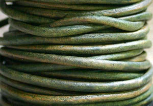 Leather Cord Natural Green Round 1mm 1.5mm 2mm 3mm - 1 meter