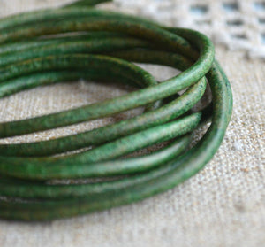 Leather Cord Natural Green Round 1mm 1.5mm 2mm 3mm - 1 meter