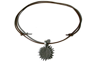 Leather Necklace With Pewter Celtic Sun Pendant