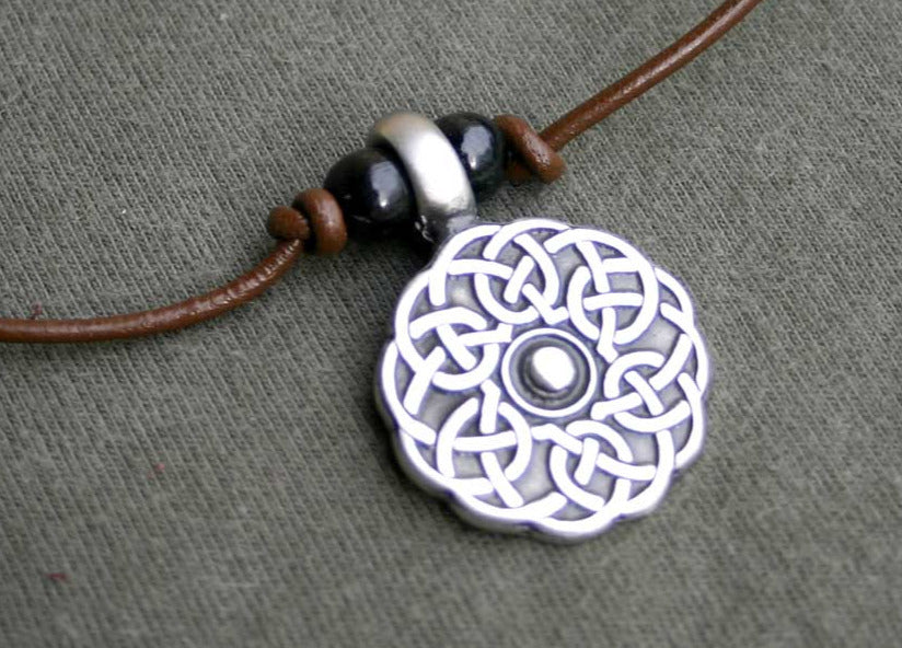 Leather Necklace With Pewter Celtic Knot Pendant