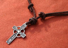 Load image into Gallery viewer, Leather Necklace With Pewter Celtic Cross
