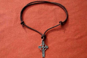 Leather Necklace With Pewter Celtic Cross