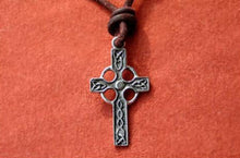 Load image into Gallery viewer, Leather Necklace With Pewter Celtic Cross
