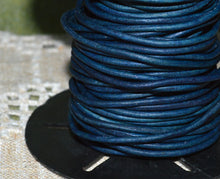 Load image into Gallery viewer, Leather Cord Natural Blue Round 1mm 1.5mm 2mm 3mm - 1 meter
