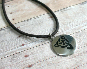 Leather Necklace With Pewter Celtic Knot Pendant