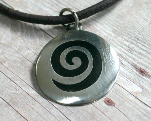 Leather Necklace With Pewter Celtic Knot Spiral Pendant