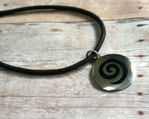 Leather Necklace With Pewter Celtic Knot Spiral Pendant