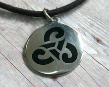 Load image into Gallery viewer, Leather Necklace With Pewter Celtic Knot Spiral PendantLeather Necklace With Pewter Celtic Knot Spiral Pendant
