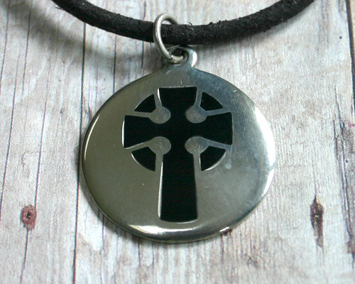 Leather Necklace With Pewter Celtic Knot Cross Pendant