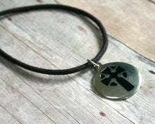 Load image into Gallery viewer, Leather Necklace With Pewter Celtic Knot Cross Pendant
