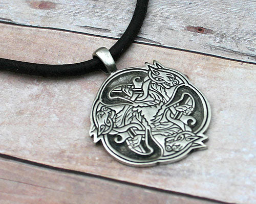 Leather Necklace With Pewter Celtic Knot Dragon Pendant