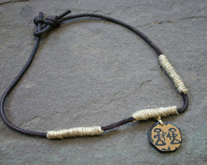 Leather Necklace Bone Pendant Tribal