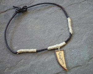 Leather Necklace Bone Pendant Tribal Symbol