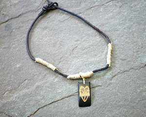 Leather Necklace Bone Pendant Tribal Heart