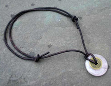 Load image into Gallery viewer, Leather Necklace With Chinese Coin And Rose Quartz Donut
