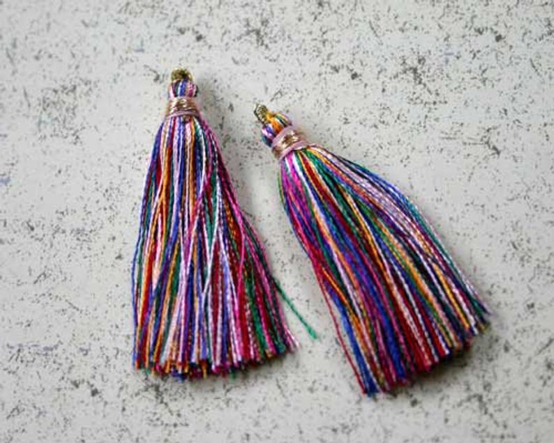 Silky Tassels Multicolored 1 3/4 in Charms Pendant