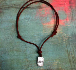 Ancient Aquarius Zodiac Sign Leather Necklace Astrology Gift - sunnybeachjewelry
