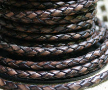 Load image into Gallery viewer, Braided Bolo Leather Cord Antique Brown Round 3mm  - 1 meter - sunnybeachjewelry
