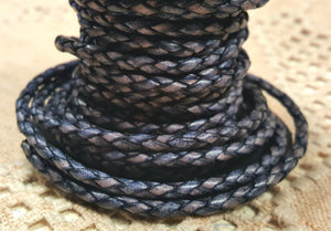 Braided Bolo Leather Cord Antique Pacific Blue Round 3mm  - 1 meter - sunnybeachjewelry