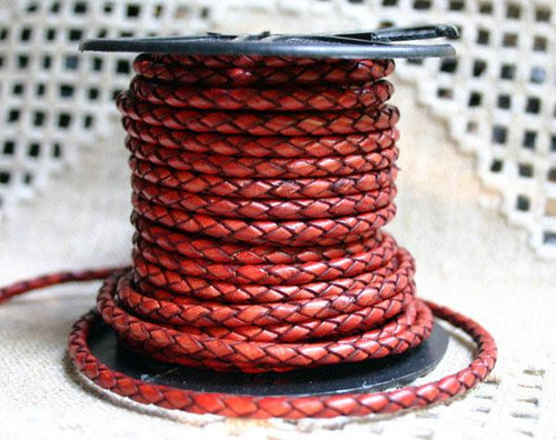 Braided Bolo Leather Cord Antique Tan Round 3mm  - 1 meter - sunnybeachjewelry