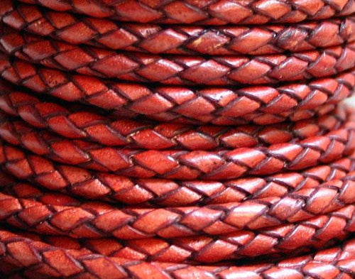Braided Bolo Leather Cord Antique Tan Round 4mm  - 1 meter - sunnybeachjewelry