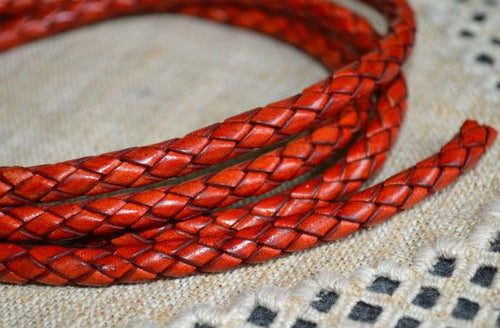 Braided Bolo Leather Cord Antique Tan Round 5mm  - 1 meter - sunnybeachjewelry