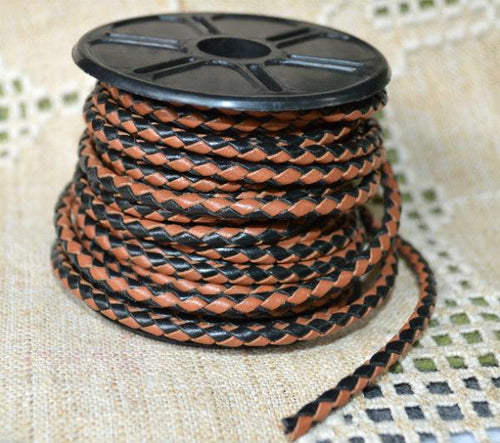 Braided Bolo Leather Cord Black Brown Round 4mm  - 1 meter - sunnybeachjewelry