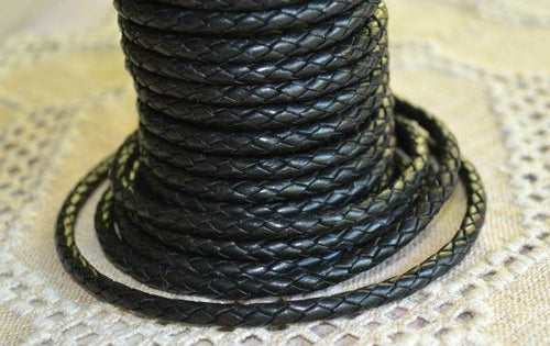 Braided Bolo Leather Cord Black Round 3mm  - 1 meter - sunnybeachjewelry