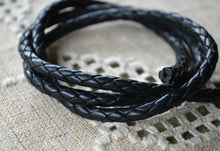 Load image into Gallery viewer, Braided Bolo Leather Cord Black Round 4mm  - 1 meter - sunnybeachjewelry

