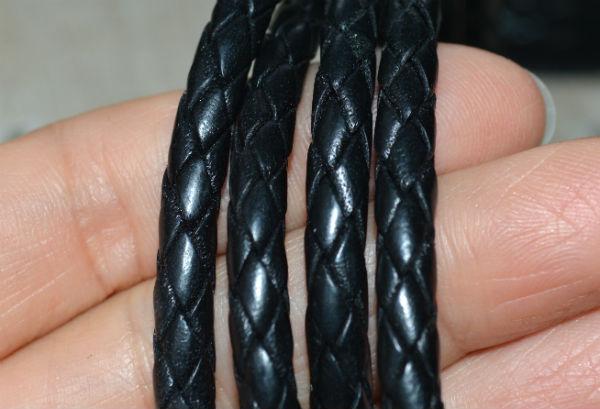 Braided Bolo Leather Cord Black Round 6mm  - 1 meter - sunnybeachjewelry