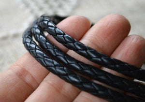 Braided Bolo Leather Cord Black Round 6mm  - 1 meter - sunnybeachjewelry