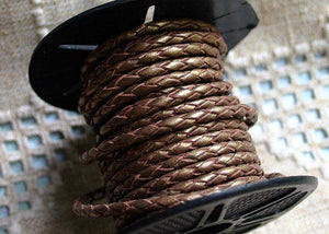 Braided Bolo Leather Cord Bronze Round 3mm  - 1 meter - sunnybeachjewelry
