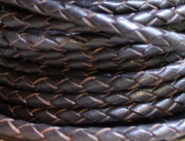 Braided Bolo Leather Cord Dark Brown Round 4mm  - 1 meter - sunnybeachjewelry