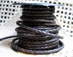 Braided Bolo Leather Cord Dark Brown Round 4mm  - 1 meter - sunnybeachjewelry