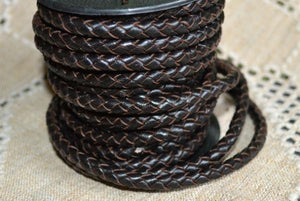 Braided Bolo Leather Cord Dark Brown Round 5mm  - 1 meter - sunnybeachjewelry