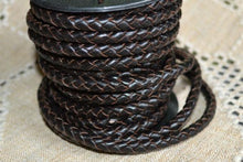 Load image into Gallery viewer, Braided Bolo Leather Cord Dark Brown Round 6mm  - 1 meter - sunnybeachjewelry
