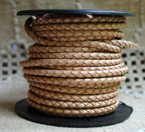 Braided Bolo Leather Cord Natural Round 3mm  - 1 meter - sunnybeachjewelry