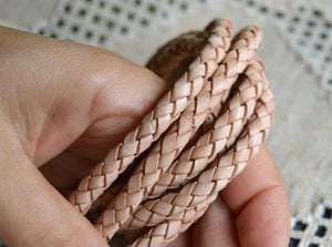 Braided Bolo Leather Cord Natural Round 3mm  - 1 meter - sunnybeachjewelry