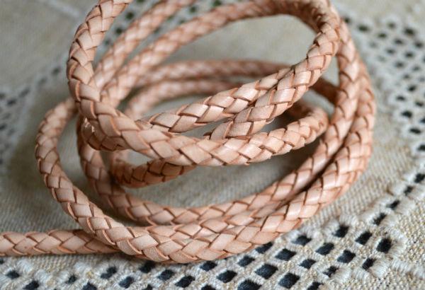 Braided Bolo Leather Cord Natural Round 4mm  - 1 meter - sunnybeachjewelry