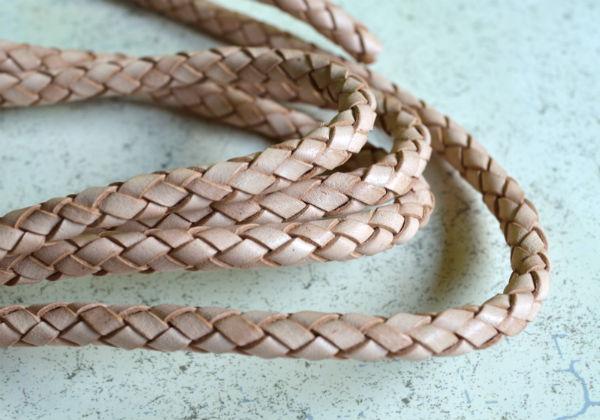 Braided Bolo Leather Cord Natural Round 6mm  - 1 meter - sunnybeachjewelry