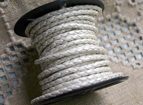 Braided Bolo Leather Cord Pearl Metallic Round 3mm  - 1 meter - sunnybeachjewelry