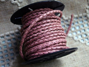 Braided Bolo Leather Cord Pink Round 3mm  - 1 meter - sunnybeachjewelry