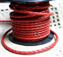 Load image into Gallery viewer, Braided Bolo Leather Cord Red Round 3mm  - 1 meter - sunnybeachjewelry
