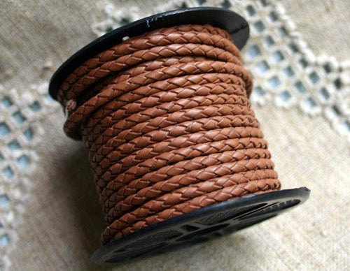 Braided Bolo Leather Cord Saddle Brown Round 3mm  - 1 meter - sunnybeachjewelry