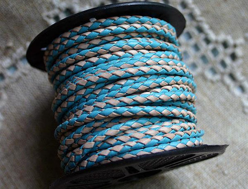 Braided Bolo Leather Cord Turquoise Natural Round 3mm  - 1 meter - sunnybeachjewelry